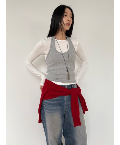 Didot.showroom（ディドット ショールーム）の「ホルターUネックトップ（Tシャツ/カットソー・レディース・グレー/アイボリー/ブラック・FREE）」の4枚目の写真