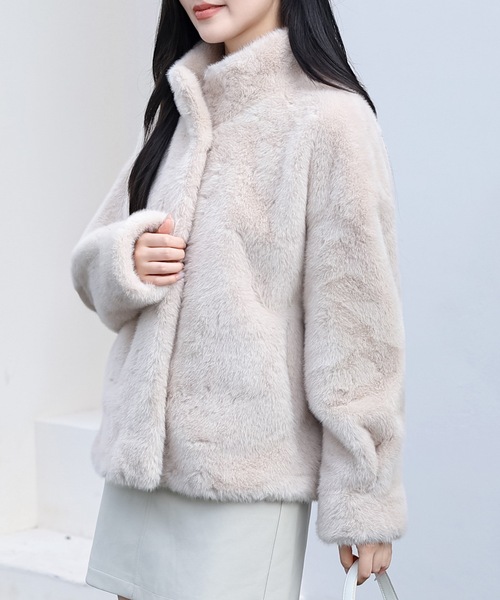 新品♡ダイアグラム 現行 ブークレーウールジャケット ブルゾン 白♡SALE中 スタンドカラー ベーシック リッチ ファー ジャケット（ブルゾン