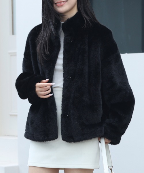 スタンドカラー ベーシック リッチ ファー ジャケット（ブルゾン