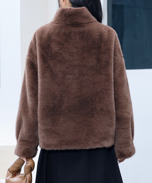セール】スタンドカラー ベーシック リッチ ファー ジャケット