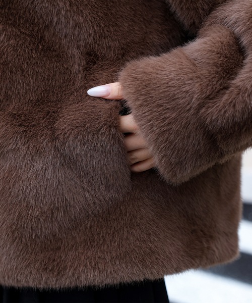 セール】スタンドカラー ベーシック リッチ ファー ジャケット