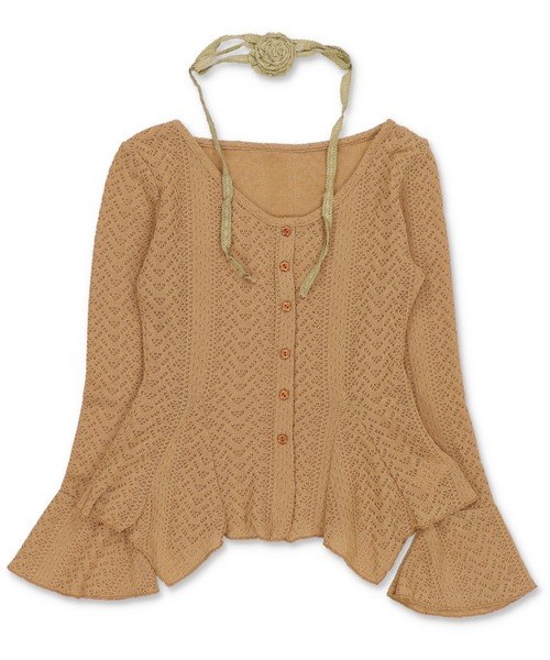 SPINNS（スピンズ）の「【セットアイテム】レースカーディガン/フレアスリーブ/ローズタイ付き/NEO森ガール（カーディガン/ボレロ・レディース・アイボリー/ベージュ/ブラウン・ONESIZE）」の2枚目の写真