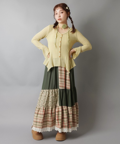 SPINNS（スピンズ）の「【セットアイテム】レースカーディガン/フレアスリーブ/ローズタイ付き/NEO森ガール（カーディガン/ボレロ・レディース・アイボリー/ベージュ/ブラウン・ONESIZE）」の9枚目の写真