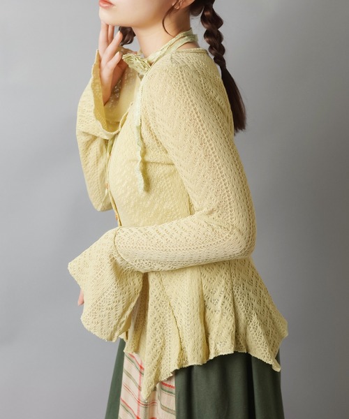 SPINNS（スピンズ）の「【セットアイテム】レースカーディガン/フレアスリーブ/ローズタイ付き/NEO森ガール（カーディガン/ボレロ・レディース・アイボリー/ベージュ/ブラウン・ONESIZE）」の7枚目の写真