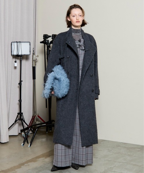 セール】Ribbon Collar Shaggy Long Coat / リボンカラーシャギー