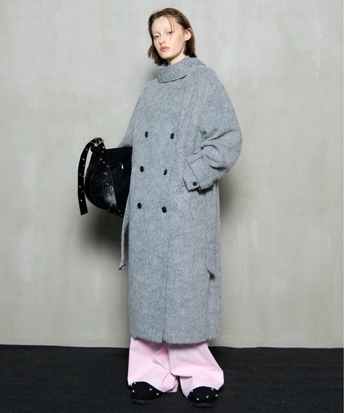 MAISON SPECIAL(メゾンスペシャル)の「Ribbon Collar Shaggy Long Coat / リボンカラーシャギーロングコート(その他アウター・レディース・チャコールグレー/ライトグレー・FREE)」の3枚目の写真