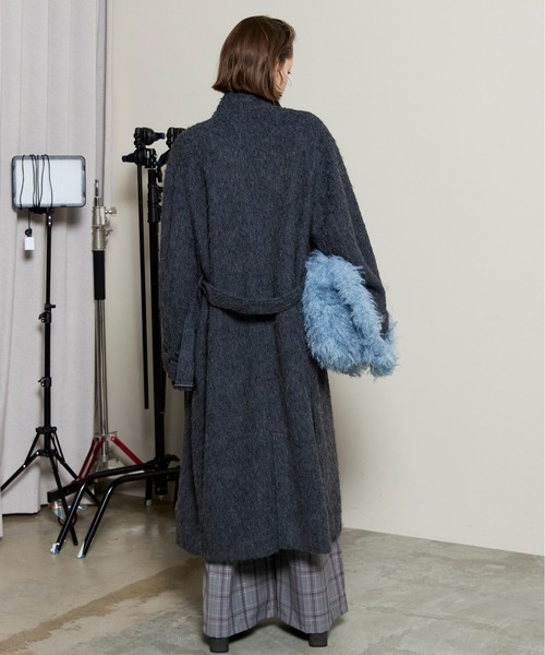 Ribbon Collar Shaggy Long Coat / リボンカラーシャギーロングコート
