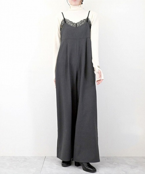 STYLEBLOCK(スタイルブロック)の「レースキャミオールインワン(サロペット/オーバーオール・レディース・ベージュ/ブラック/チャコールグレー・M)」の3枚目の写真