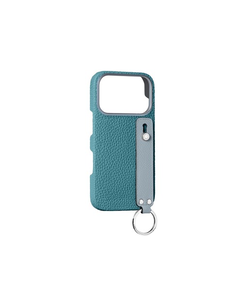 BOHAVENTURA (iPhone 17 Pro) ハンドル付き ×ブルー iPhone 17 Pro)ハンドル付き バックカバーケース シュリンクレザー