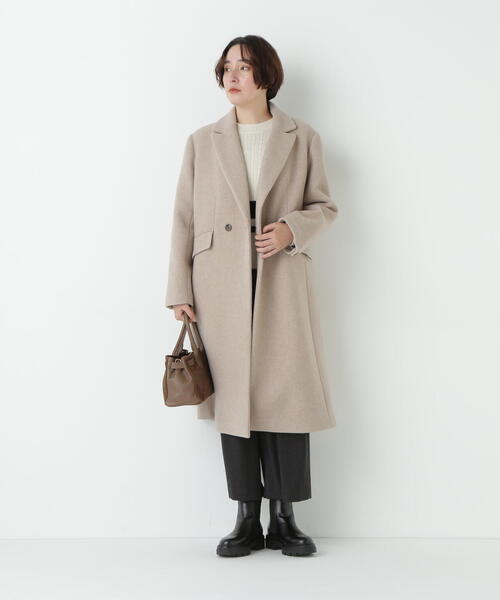 human woman(ヒューマンウーマン)の「◆ウールモッサダブルチェスターコート(チェスターコート・レディース・ネイビー/ベージュ・MEDIUM)」の4枚目の写真