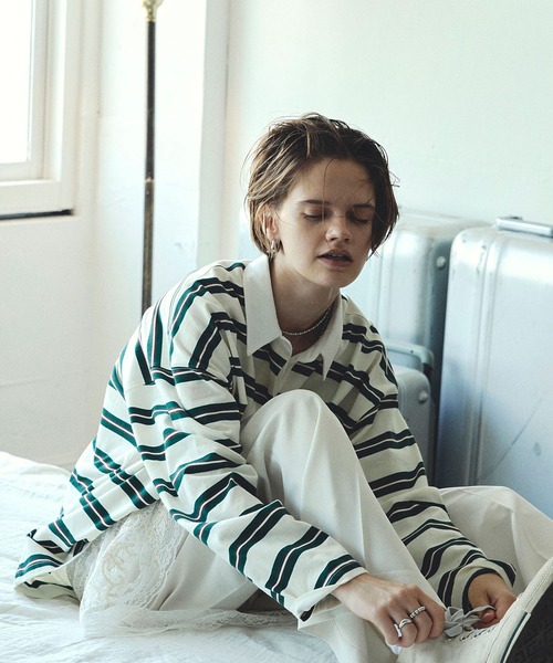 ROSE BUD（ローズバッド）の「STRIPED RUGBY SHIRT（Tシャツ/カットソー・レディース・グレー/ホワイト・ONE SIZE）」の3枚目の写真