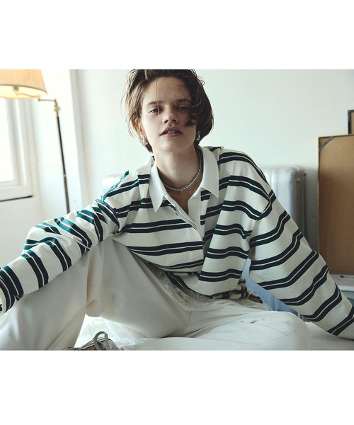 ROSE BUD（ローズバッド）の「STRIPED RUGBY SHIRT（Tシャツ/カットソー・レディース・グレー/ホワイト・ONE SIZE）」の4枚目の写真