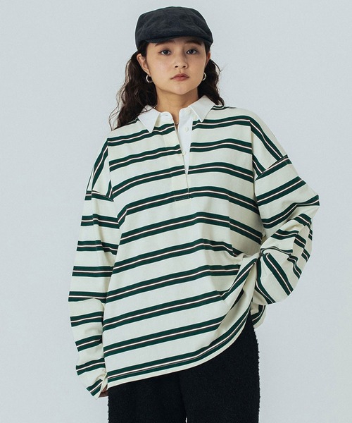 ROSE BUD（ローズバッド）の「STRIPED RUGBY SHIRT（Tシャツ/カットソー・レディース・グレー/ホワイト・ONE SIZE）」の7枚目の写真