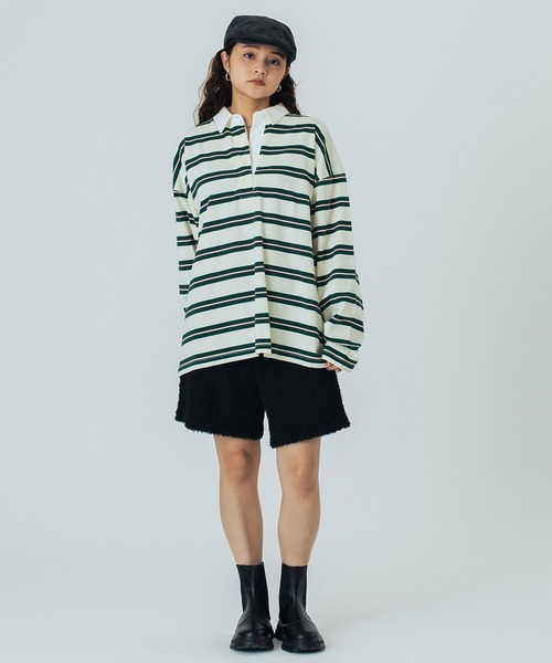 ROSE BUD（ローズバッド）の「STRIPED RUGBY SHIRT（Tシャツ/カットソー・レディース・グレー/ホワイト・ONE SIZE）」の8枚目の写真
