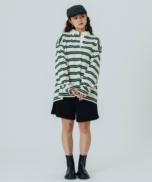 ROSE BUD（ローズバッド）の「STRIPED RUGBY SHIRT（Tシャツ/カットソー・レディース・グレー/ホワイト・ONE SIZE）」の9枚目の写真