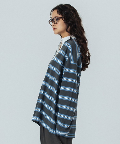 ROSE BUD（ローズバッド）の「STRIPED RUGBY SHIRT（Tシャツ/カットソー・レディース・グレー/ホワイト・ONE SIZE）」の12枚目の写真