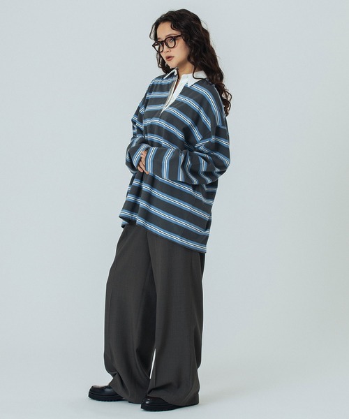 ROSE BUD（ローズバッド）の「STRIPED RUGBY SHIRT（Tシャツ/カットソー・レディース・グレー/ホワイト・ONE SIZE）」の19枚目の写真