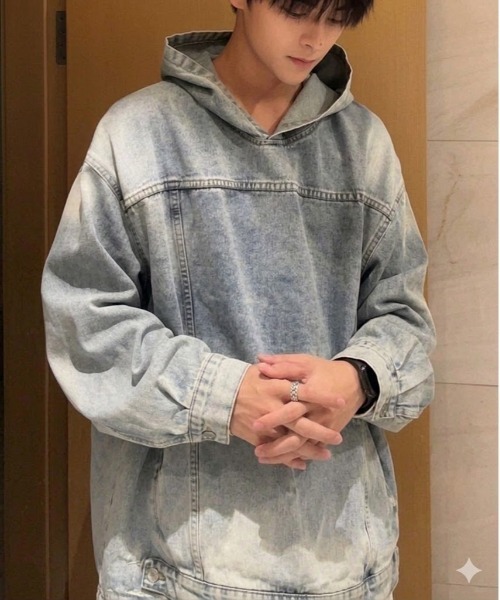 BLANC FICELLE(ブランフィセル)の「デニム パーカー(Tシャツ/カットソー・メンズ・ブルー/ブラック・XL/M/L)」の8枚目の写真