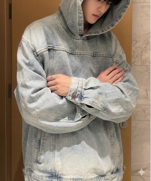 BLANC FICELLE(ブランフィセル)の「デニム パーカー(Tシャツ/カットソー・メンズ・ブルー/ブラック・XL/M/L)」の9枚目の写真