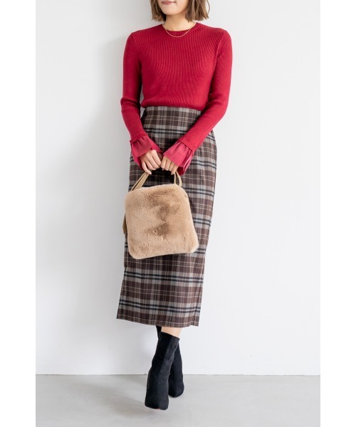 M.deux(エムドゥ)の「袖シアーバルーンリブニット(ニット/セーター・レディース・ブラック/ボルドー・MEDIUM)」の3枚目の写真