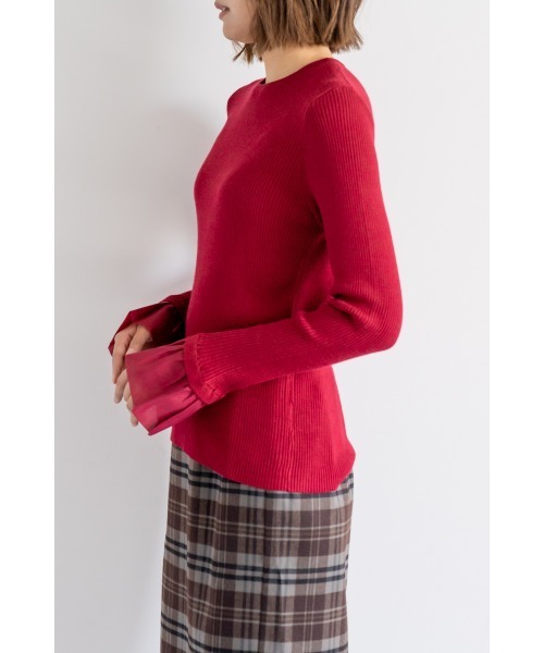 M.deux(エムドゥ)の「袖シアーバルーンリブニット(ニット/セーター・レディース・ブラック/ボルドー・MEDIUM)」の7枚目の写真