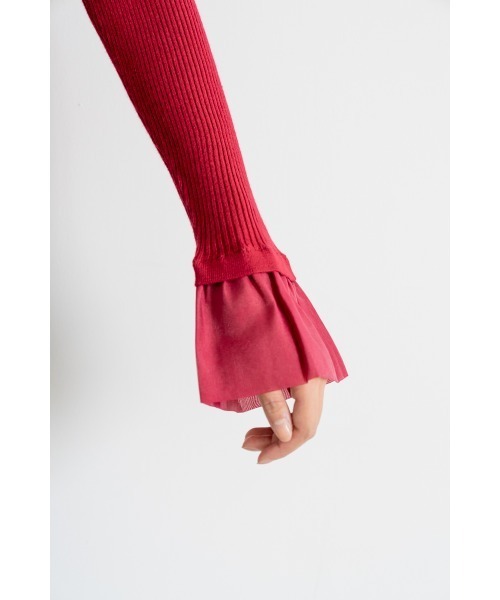 M.deux(エムドゥ)の「袖シアーバルーンリブニット(ニット/セーター・レディース・ブラック/ボルドー・MEDIUM)」の11枚目の写真