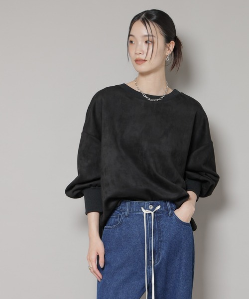 セール】カットスエードサイドスリットワイドプルオーバー