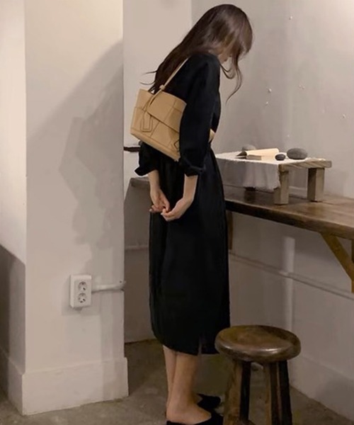 lulufa（ルルファ）の「ウエストリボン付き シャツワンピース / 韓国 Y2K フェミニン（シャツワンピース・レディース・ブルー/ブラック/アイボリー・FREE）」の4枚目の写真