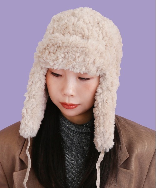 CONTROL FREAK（コントロールフリーク）の「CONTROL FREAK / CTFK（コントロールフリーク/シーティーエフケー）フェイクボアフライトキャップ（ニットキャップ/ビーニー・レディース・ブラック/ボルドー/ベージュ・FREE）」の5枚目の写真