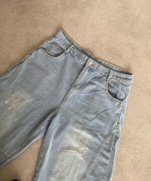 lilful（リルフル）の「ウォッシュ加工ダメージワイドカーブシルエットバギーデニムパンツ（デニムパンツ・メンズ・ライトブルー/ブルー・L/M）」の7枚目の写真