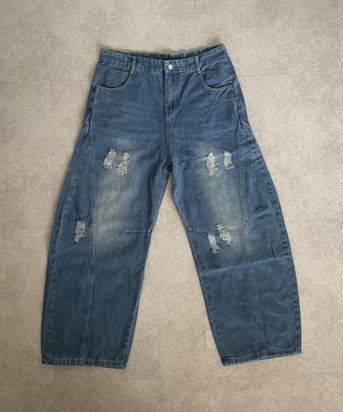 lilful（リルフル）の「ウォッシュ加工ダメージワイドカーブシルエットバギーデニムパンツ（デニムパンツ・メンズ・ライトブルー/ブルー・L/M）」の8枚目の写真