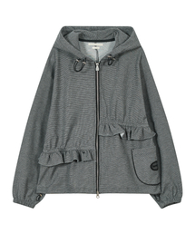Ruffled Comfy Zip Hoodie [Gray]