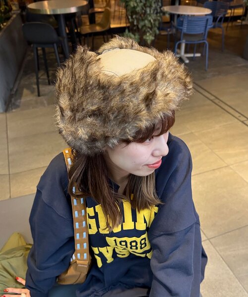 CIAOPANIC（チャオパニック）の「フライトファーキャップ（キャップ・レディース・ベージュ/カーキ・ONE SIZE）」の2枚目の写真