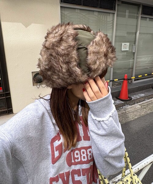 CIAOPANIC（チャオパニック）の「フライトファーキャップ（キャップ・レディース・ベージュ/カーキ・ONE SIZE）」の6枚目の写真