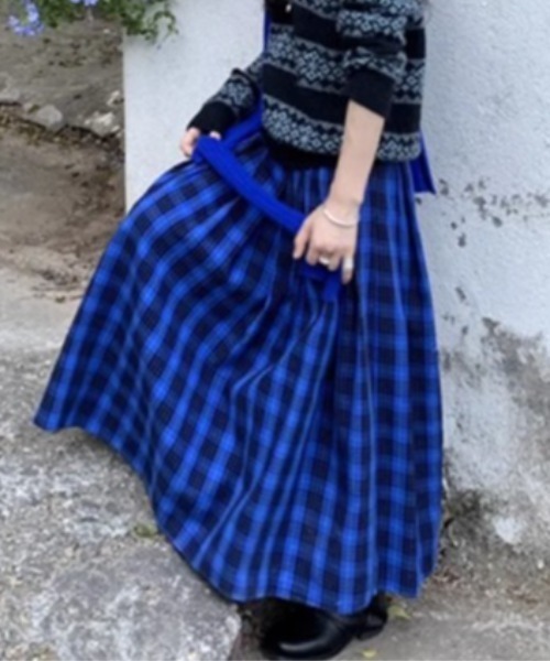 秋冬新作】チェック柄プリーツロングフレアスカート（スカート）｜LADY