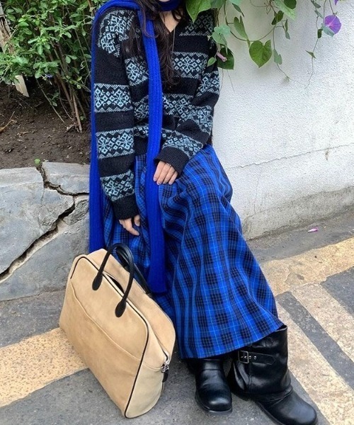 セール】【秋冬新作】チェック柄プリーツロングフレアスカート