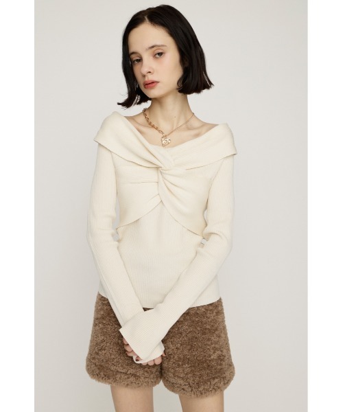 SLY（スライ）の「TWIST RIBBON KNIT TOPS ツイストリボン ニット トップス 秋服 冬服（ニット/セーター・レディース・レッド/ブラック/杢グレー/アイボリー・FREE）」の6枚目の写真