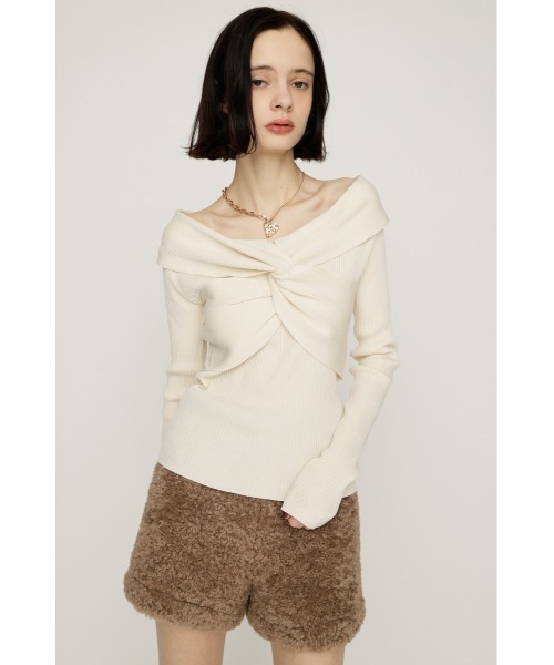 SLY（スライ）の「TWIST RIBBON KNIT TOPS ツイストリボン ニット トップス 秋服 冬服（ニット/セーター・レディース・レッド/ブラック/杢グレー/アイボリー・FREE）」の7枚目の写真