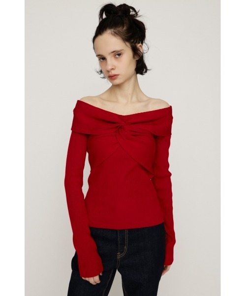 SLY（スライ）の「TWIST RIBBON KNIT TOPS ツイストリボン ニット トップス 秋服 冬服（ニット/セーター・レディース・レッド/ブラック/杢グレー/アイボリー・FREE）」の19枚目の写真