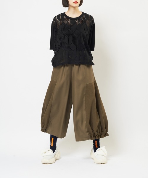 gomme（ゴム）の「ヘムギャザーツイルパンツ（その他パンツ・レディース・ブラック/カーキ/ネイビー・MEDIUM）」の4枚目の写真