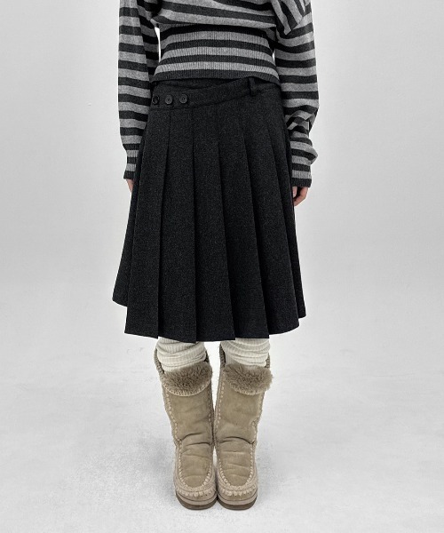 BLACKUP（ブラックアップ）の「[MADE] モクーンウール混プリーツラップミディスカート（スカート・レディース・ブラック/チャコール・FREE）」の16枚目の写真