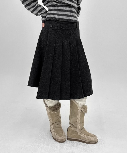 BLACKUP（ブラックアップ）の「[MADE] モクーンウール混プリーツラップミディスカート（スカート・レディース・ブラック/チャコール・FREE）」の15枚目の写真