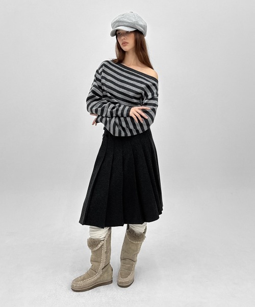 BLACKUP（ブラックアップ）の「[MADE] モクーンウール混プリーツラップミディスカート（スカート・レディース・ブラック/チャコール・FREE）」の13枚目の写真