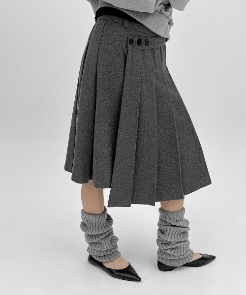 BLACKUP（ブラックアップ）の「[MADE] モクーンウール混プリーツラップミディスカート（スカート・レディース・ブラック/チャコール・FREE）」の10枚目の写真