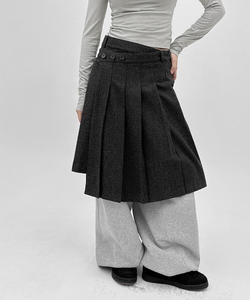 BLACKUP（ブラックアップ）の「[MADE] モクーンウール混プリーツラップミディスカート（スカート・レディース・ブラック/チャコール・FREE）」の21枚目の写真