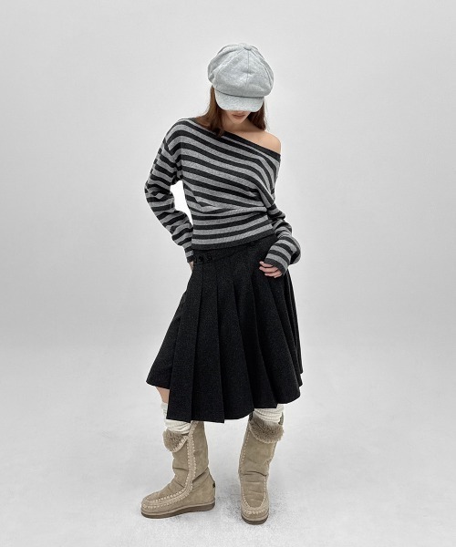 BLACKUP（ブラックアップ）の「[MADE] モクーンウール混プリーツラップミディスカート（スカート・レディース・ブラック/チャコール・FREE）」の14枚目の写真