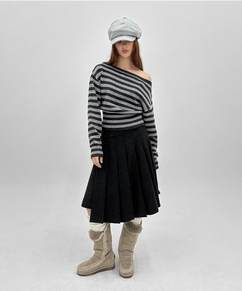 BLACKUP（ブラックアップ）の「[MADE] モクーンウール混プリーツラップミディスカート（スカート・レディース・ブラック/チャコール・FREE）」の12枚目の写真