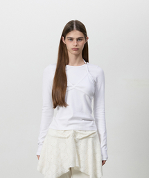 THREE TO EIGHTY（スリートゥエイティー）の「BEADY BRA LAYER LONG SLEEVE TEE WHITE（Tシャツ/カットソー）」