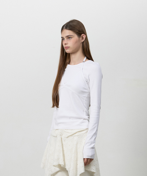 THREE TO EIGHTY（スリートゥエイティー）の「BEADY BRA LAYER LONG SLEEVE TEE WHITE（Tシャツ/カットソー・レディース・その他・FREE）」の2枚目の写真
