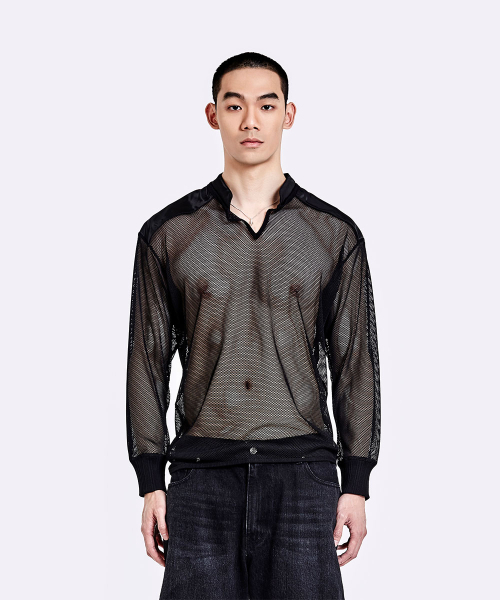 51%(フィフティーワンパーセント)の「Mesh henly neck longsleeve - Black(Tシャツ/カットソー・メンズ・その他・MEDIUM/LARGE)」の1枚目の写真